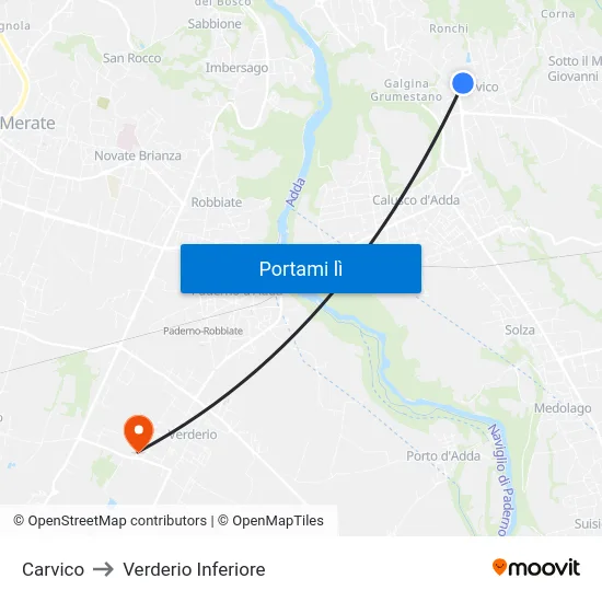 Carvico to Verderio Inferiore map