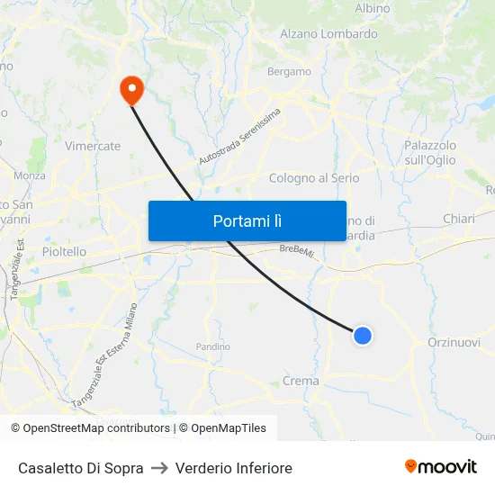 Casaletto Di Sopra to Verderio Inferiore map