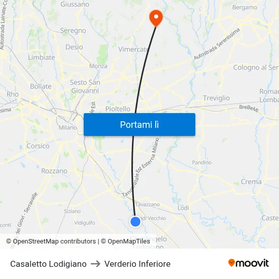 Casaletto Lodigiano to Verderio Inferiore map