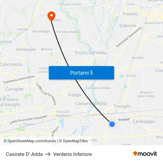 Casirate D' Adda to Verderio Inferiore map