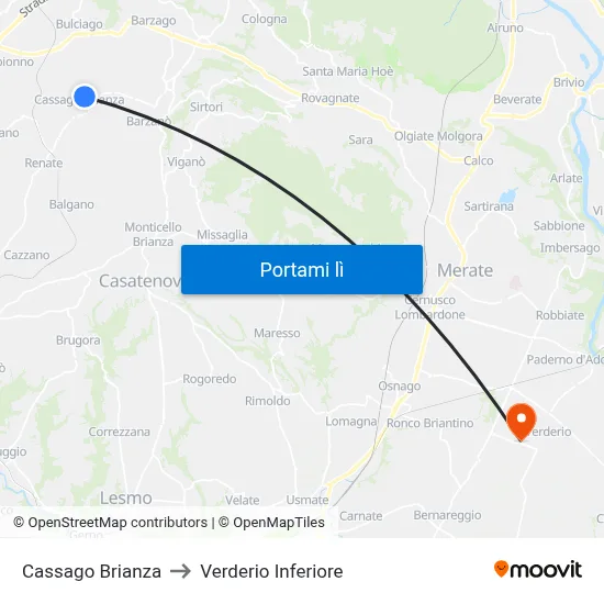 Cassago Brianza to Verderio Inferiore map