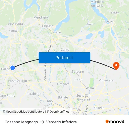 Cassano Magnago to Verderio Inferiore map