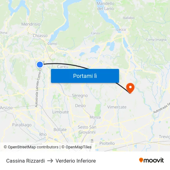 Cassina Rizzardi to Verderio Inferiore map