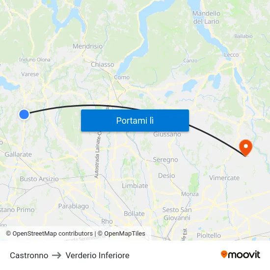 Castronno to Verderio Inferiore map