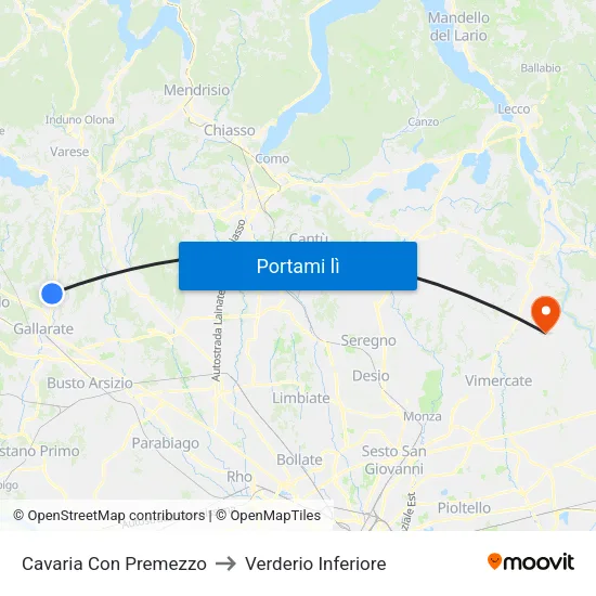 Cavaria Con Premezzo to Verderio Inferiore map