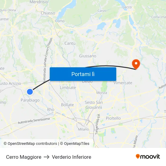 Cerro Maggiore to Verderio Inferiore map