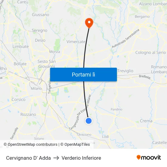 Cervignano D' Adda to Verderio Inferiore map