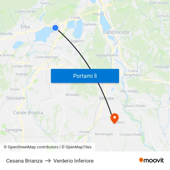 Cesana Brianza to Verderio Inferiore map