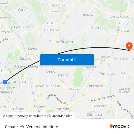 Cesate to Verderio Inferiore map