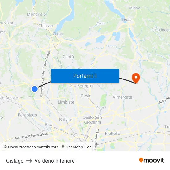 Cislago to Verderio Inferiore map