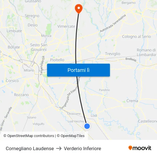 Cornegliano Laudense to Verderio Inferiore map
