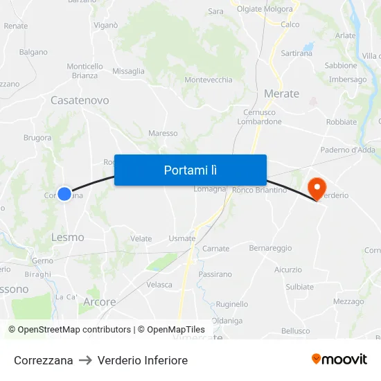 Correzzana to Verderio Inferiore map