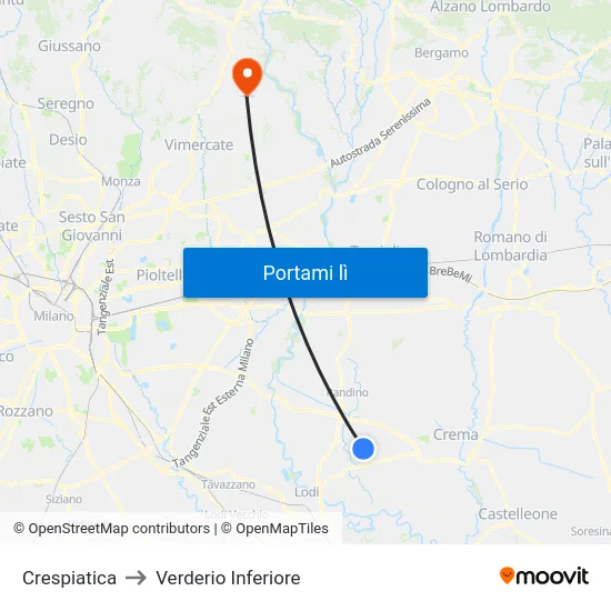 Crespiatica to Verderio Inferiore map
