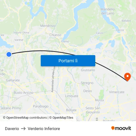 Daverio to Verderio Inferiore map