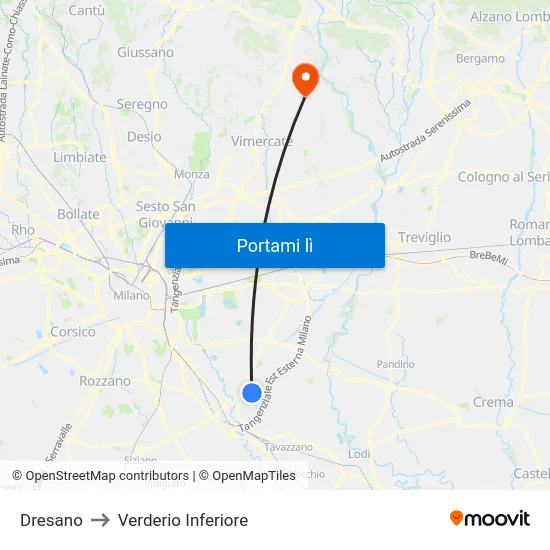 Dresano to Verderio Inferiore map