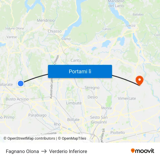 Fagnano Olona to Verderio Inferiore map