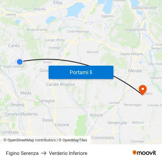 Figino Serenza to Verderio Inferiore map
