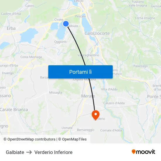 Galbiate to Verderio Inferiore map