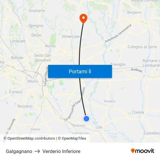 Galgagnano to Verderio Inferiore map