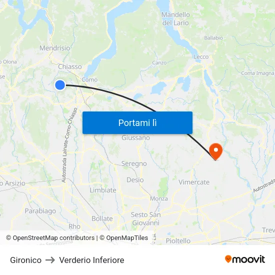Gironico to Verderio Inferiore map