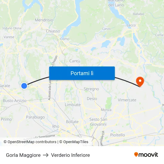 Gorla Maggiore to Verderio Inferiore map
