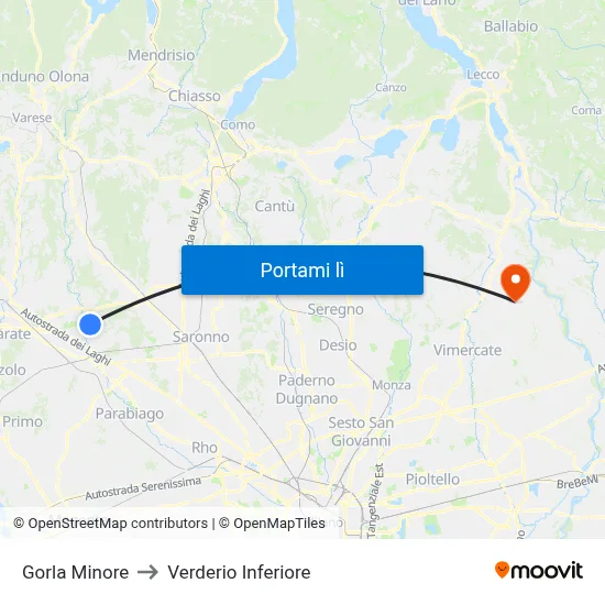 Gorla Minore to Verderio Inferiore map