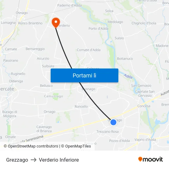 Grezzago to Verderio Inferiore map