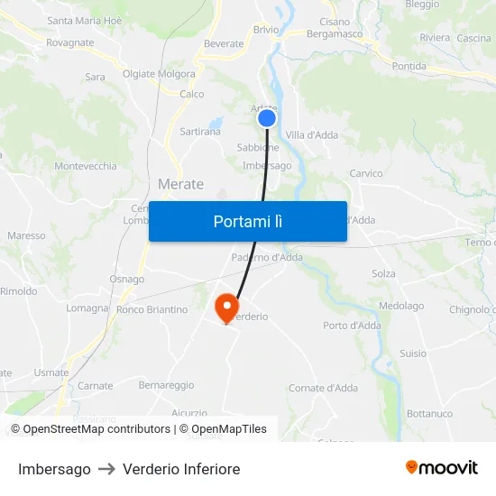 Imbersago to Verderio Inferiore map