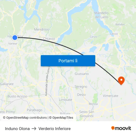 Induno Olona to Verderio Inferiore map