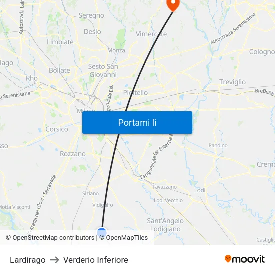 Lardirago to Verderio Inferiore map