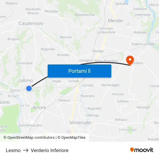 Lesmo to Verderio Inferiore map