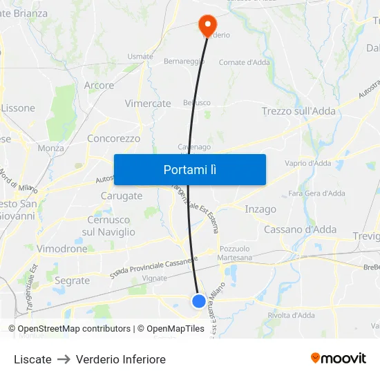 Liscate to Verderio Inferiore map