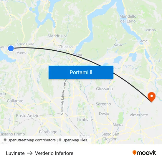 Luvinate to Verderio Inferiore map