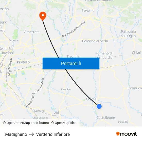 Madignano to Verderio Inferiore map