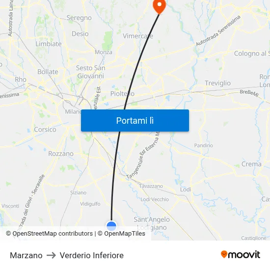 Marzano to Verderio Inferiore map