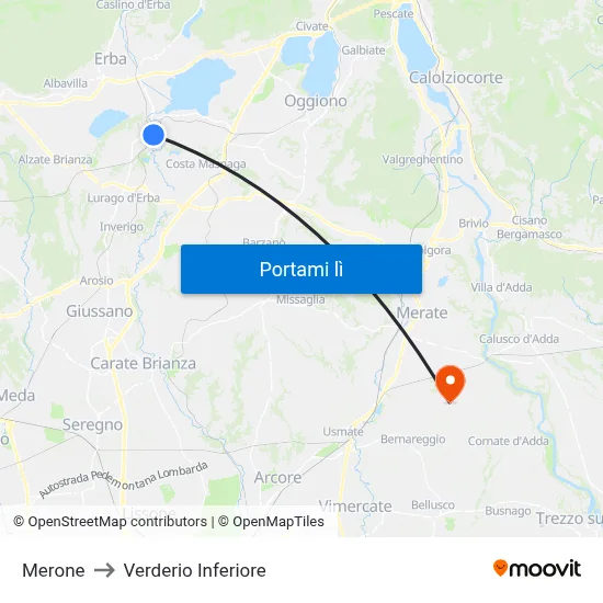 Merone to Verderio Inferiore map