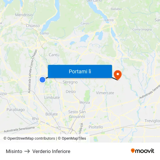 Misinto to Verderio Inferiore map