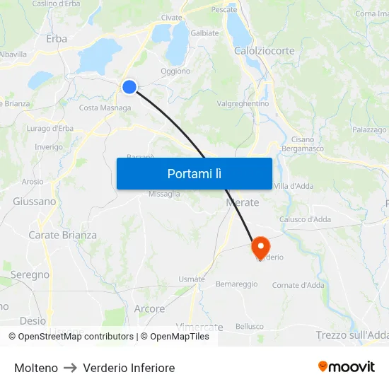Molteno to Verderio Inferiore map