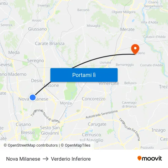 Nova Milanese to Verderio Inferiore map