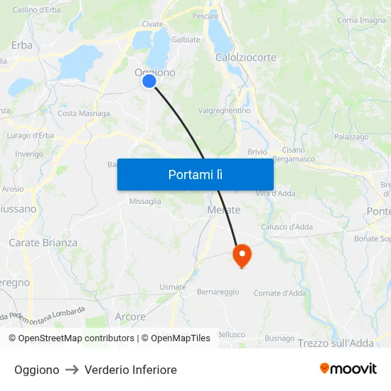 Oggiono to Verderio Inferiore map