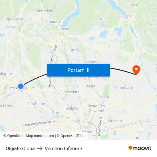 Olgiate Olona to Verderio Inferiore map