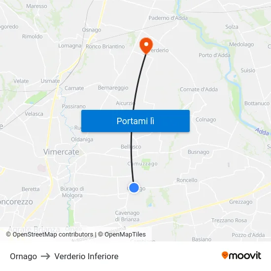 Ornago to Verderio Inferiore map