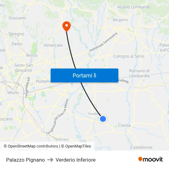 Palazzo Pignano to Verderio Inferiore map