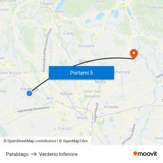 Parabiago to Verderio Inferiore map