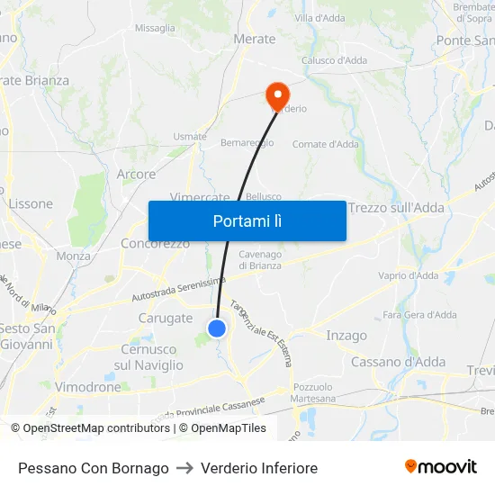 Pessano Con Bornago to Verderio Inferiore map
