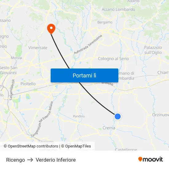 Ricengo to Verderio Inferiore map