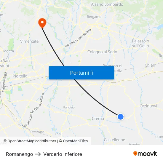 Romanengo to Verderio Inferiore map