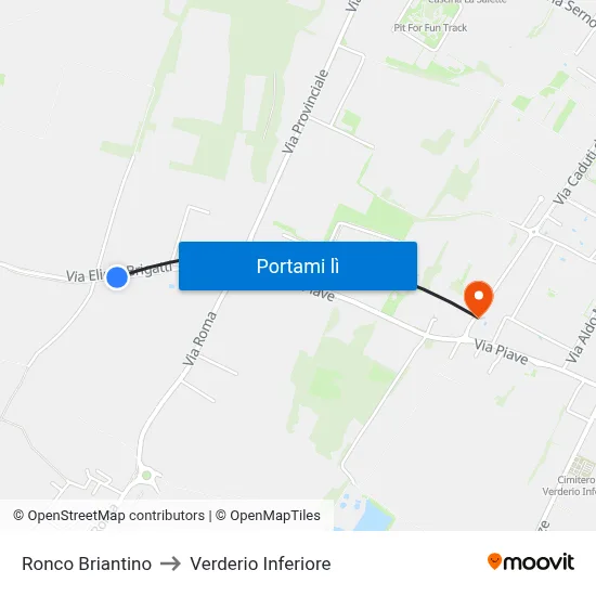 Ronco Briantino to Verderio Inferiore map