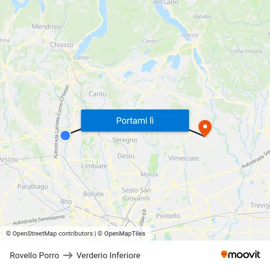 Rovello Porro to Verderio Inferiore map