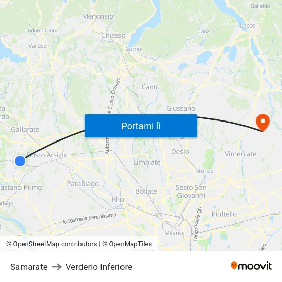 Samarate to Verderio Inferiore map